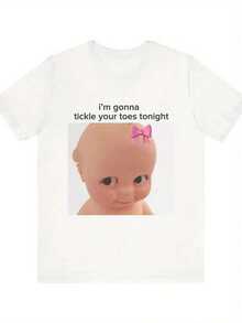 Funny "I'm Gonna Tickle Your Toes Tonight" Graphic T-Shirt - Soft Cotton Jersey Tee For Men & Women - Lightweight Knit Fabric Casual Shirt - Sizes S-3XL - Perfect For Costume Parties & Casual Attire - Machine Washable Humorous Apparel, Playful Clothing, Cartoon Print, Comfortable Material, Novelty Top, Humor Lovers Optional Optional - 白色 - 查看 1