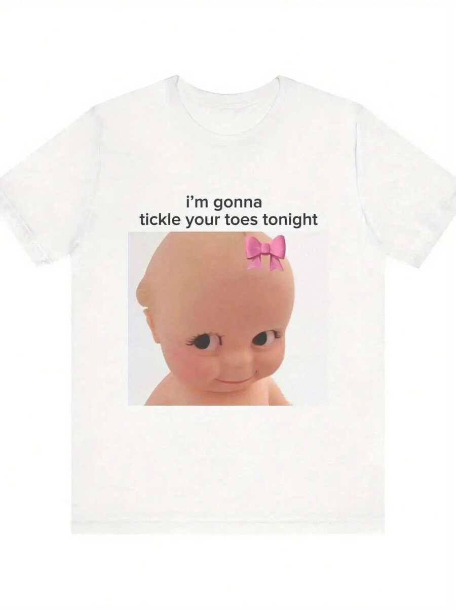 Funny "I'm Gonna Tickle Your Toes Tonight" Graphic T-Shirt - Soft Cotton Jersey Tee For Men & Women - Lightweight Knit Fabric Casual Shirt - Sizes S-3XL - Perfect For Costume Parties & Casual Attire - Machine Washable Humorous Apparel, Playful Clothing, Cartoon Print, Comfortable Material, Novelty Top, Humor Lovers Optional Optional - 白色 - 查看 1