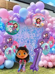 Tema de Gabby's Dollhouse - Globos de película de aluminio de alta calidad con forma de Gabby + Nuevos globos de látex impresos + Globos de película de aluminio digital morados, globos de látex morados, azules, blancos y rosas, adecuados para decoración de fiestas de cumpleaños, decoración de fiestas de festivales, decoración de globos para fiestas de cumpleaños de niños que aman a Gabby, Halloween, Navidad, Día de Acción de Gracias, Día del Niño - Multicolor - Ver 1