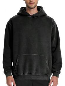 Mens Women Oversized Acid Wash Hoodie Unisex Heavyweight Vintage Fleece Sweatshirt & Hoodies For Men Couple 2025halloween - 黑色 - 查看 5