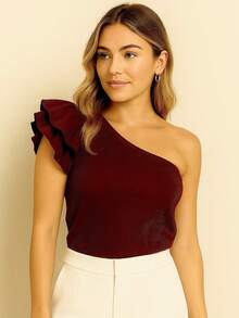 Simple Pink 3d Pleated Ruffle Hem Holiday - Redwood - View 1