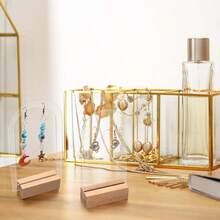 亚克力耳环展示架、珠宝零售架、拱形亚克力耳环架、实心和空心亚克力标牌、带木质底座的耳环、吊坠、耳环珠宝展示架 - 無色 - 查看 3