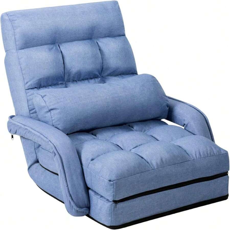 Adjustable Floor Chair, Folding Lazy Sofa Chair With 5 Positions, Detachable Seat Cushion, Indoor Chaise Lounge Sofa Bed For Living Room, Bedroom, Office (Blue),17249336