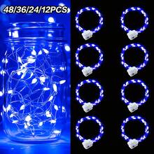 48 Pack Fairy Lights Battery Operated [3 Modes], 7ft 20 Led Twinkle Lights String Lights Waterproof Bulk Small Mini Silver Wire For Christmas Mason Jars Wedding Table Centerpiece (Blue) - 藍色 - 查看 1
