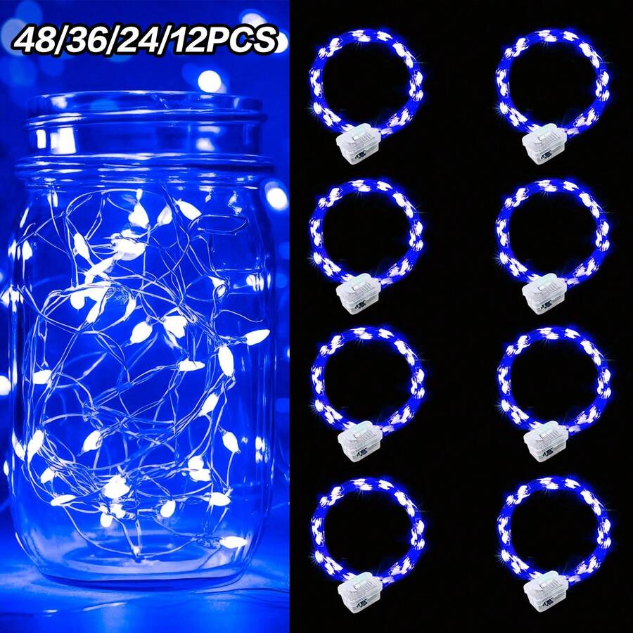 48 Pack Fairy Lights Battery Operated [3 Modes], 7ft 20 Led Twinkle Lights String Lights Waterproof Bulk Small Mini Silver Wire For Christmas Mason Jars Wedding Table Centerpiece (Blue) - 藍色 - 查看 1