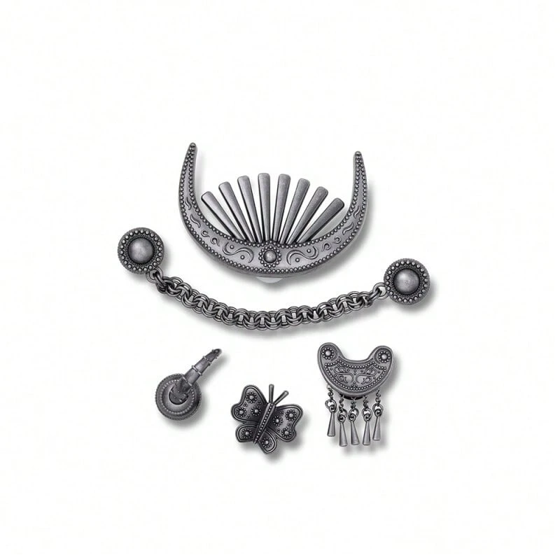 5pcs/Set Hollow Out Clogs Jibistar Accessories Decorative Holes Shoes Exquisite Textured Personalized Shoe Charms, Mixed Silver & Gold Metal