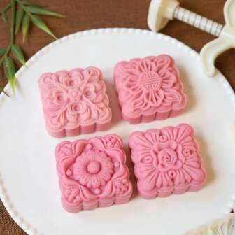 Set di 4 stampi quadrati per mooncake da 75g con motivo fiorito in stile cinese, timbro per biscotti fatti in casa, strumenti per la preparazione di dolci al fagiolo mungo per festival