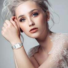 JEWELRYWE Elegant And Simple Women's Watch, Small Luxury Analog Quartz Watch, Removable Alloy Strap, Adjustable Band Size, Rectangular Square Dial, Suitable For Casual Business Wear, Birthday Christmas Gift, With Watch Strap Removal Tool