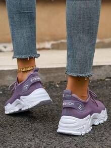 FZY Ventilating Mesh Sports Shoes] Lightweight And Breathable Mesh Sports Shoes With EVA Sole, Comfortable Ankle Support, Lace-Up Low-Top Running And Tennis Shoes, Suitable For Both Men And Women, Retro Style, Suitable For All Seasons, Fitness Shoes, Elegant Women's Sports Shoes, Perfect For Wearing On Valentine's Day, Multi-Functional Suitable For Middle-Aged And Elderly Women's Shoes, Fashionable Women's Winter Sports Shoes, A Must-Have Item For Valentine's Day Outfits, Discounted Women's Shoes, Winter Lady's Hiking Shoes - 紫色 - 查看 3