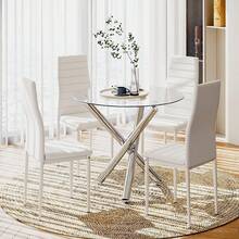 Round Dining Table, 90 Cm Glass Table Top With Black Stylish Stable Table Legs,Kitchen Table - Chrome - View 3