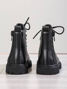 1 Pair Children's Outdoor Sport Boots With Side Zipper, Lace-Up, Anti-Slip, Suitable For School And Commute, Autumn/Winter - Black - View 5