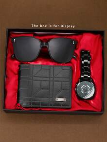 3pcs Men's Business Watch Gift Set, Including Watch, Wallet, Sunglasses, Fashionable Sports Personalized Cool Luxury Men's Watch, Designed For Men, Essential Daily Matching For Men, Suitable For Anniversary, Wedding, New Year, Holiday Gifts - Silver - View 16