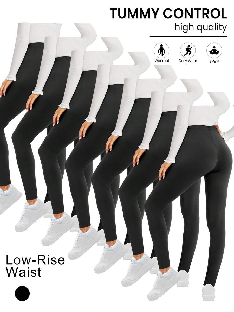 7 Pack Leggings For Women Butt Lift Low Waisted Tummy Control Slimming Black No See-Thru Yoga Pants Workout Running - 黑色 - 查看 1