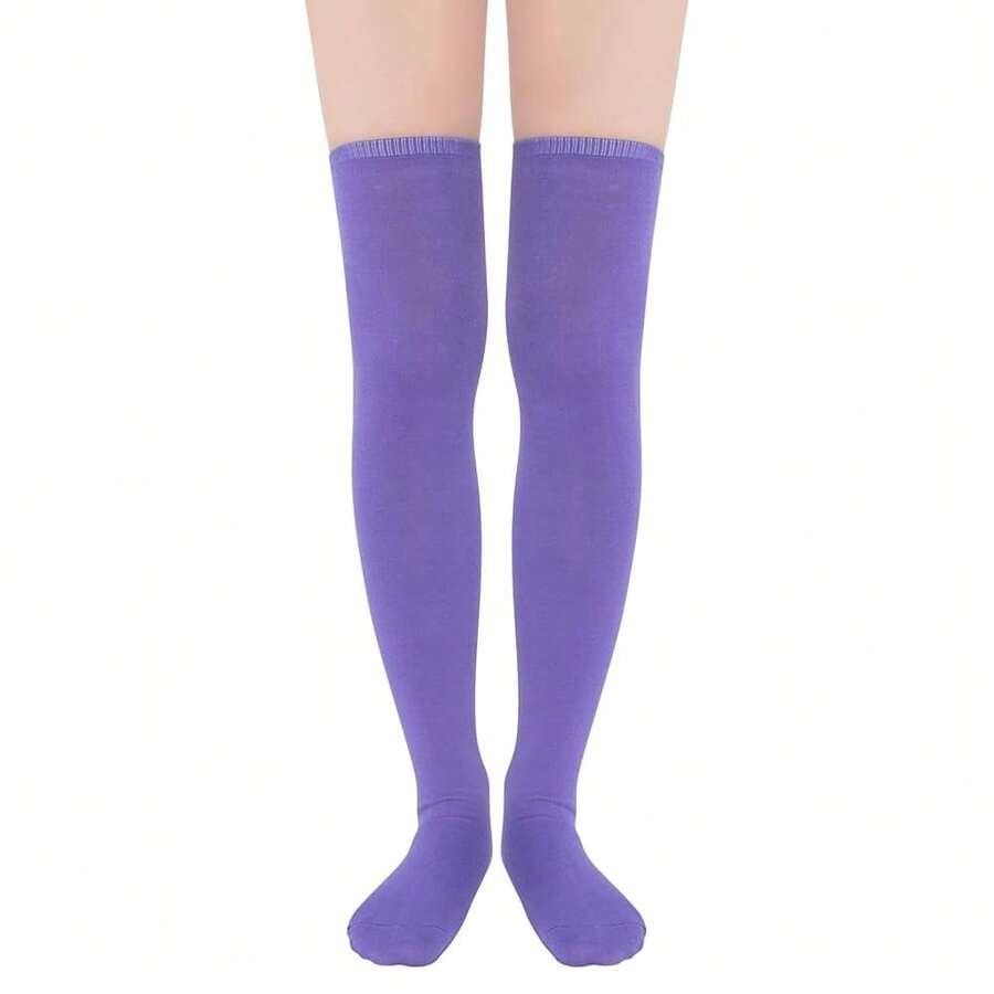 Zando Womens Stripes Thigh High Socks Thigh Highs Casual Knee High Stockings - Màu tím - Xem 1