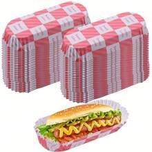 100 Red And White Checkered Paper Hot Dog Boats, Disposable Food- Checkered Trays With Lips For Concessions, Parties, Weddings, Camping, Food Trucks, And Outdoor Events, Party Trays | Stackable Trays | Disposable Paper Trays - Halloween Hot - 彩色 - 查看 2