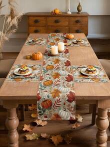1/2/3/4/5pcs Linen Table Runner And Placemat Set, Heat Resistant, Stain Resistant, Wrinkle-Free, Machine Washable, Suitable For Home Dining Room And Restaurant, Table Decor, Home Furnishings, Suitable For Holiday Parties, Kitchen, Fireplace - Multicolor - View 10