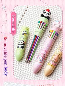 1pc 10/12 Colors Multi-Function Retractable Ballpoint Pen, Multicolor Cartoon Stationery Pen For Students, Journaling, Note-Taking