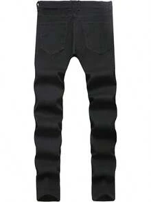 Men's Slim Fit Stretch Jeans Ripped Distressed Straight Leg Fashion Black Pants-2025 - 黑色(修身款) - 查看 2