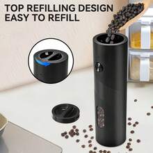 SUSTEAS Sea Salt And Pepper Grinder, Rechargeable With Charging Base, Set Of 2, Can Be Operated With One Hand, 6 Selectable Grind Settings, Kitchen Seasoning - Black - View 5