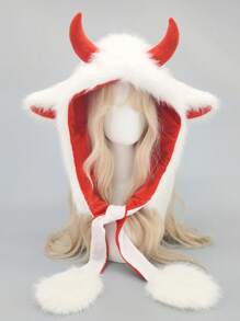 1pc Unisex Cartoon Textured Fleece Cute Christmas Reindeer Ear Muff Scarf With Hat, Thick Warm Soft Plush, Winter Accessory