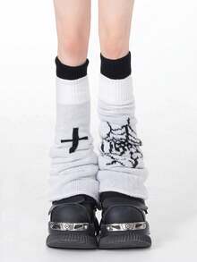 1 双条纹拼布宽腿针织腿套，可爱学院风，温暖的日常穿着腿套，适合娇小女性和女孩 - 正反兩穿款 - 查看 25