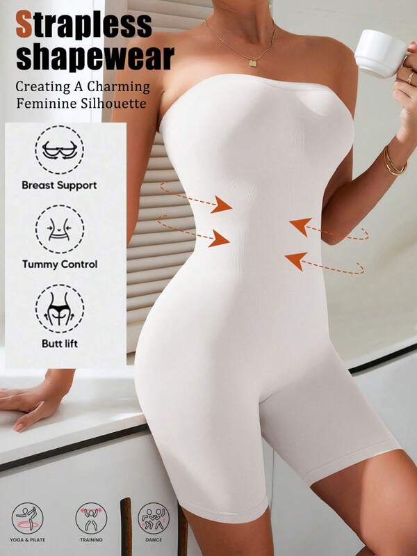 1pc Women's Lightweight Breathable Strapless Bodysuit - Sports-Grade Waist Cinching & Butt Lifting Design, Seamless Invisible Shapewear, Yoga Activewear - Nude Feel Shaping Bodysuit [Please Refer To The Size Chart And Select The Appropriate Size]