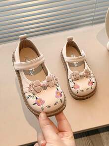 1 par de zapatos planos con bordado floral minimalista y punta redonda para niñas, casuales y cómodos, adecuados para primavera/otoño - Rosa - Ver 4