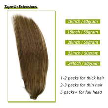 Jessie's Selection 20pcs/Pack 50g Tape In Hair Extensions Skin Weft Remy Silky Straight Seamless Invisible Tape Adhensive Human Hair Extensions For Volume Add Length Luxury Quality Affordable Cost Salon Quality, Perfect For Graduation, Anniversary, And Holiday Hairstyles, Holds Up Well (#6 Ash Brown) - S8 - 查看 2