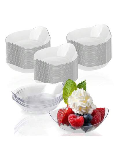 1/5/10/20/30/40/50/100pcs Mini Dessert Plates, Mini Transparent Dessert Bowls, Leaf-Shaped Mini Appetizer Plates, Reusable Leaf-Shaped Condiment Bowls, Cake/Salad/Dipping Sauce Tasting Plates, Suitable For Weddings, Parties, Birthday Gatherings, Outdoor Camping, Barbecues