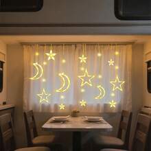 Weihnachtliche dekorative Lichterkette, Stern, Rentier, Weihnachtsbaum, glockenförmige LED-Birnen, batterie- und USB-betrieben, geeignet für Innen-/Außenraum, Schlafzimmer, Vorhänge, Garten Weihnachtsdekoration (warmweiß) - Warmes Licht - Übersicht 11