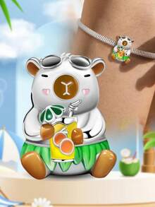 1pc Fashionable 925 Sterling Silver Shiny Tropical Shell Pearl Pendant, Suitable For Women Jewelry DIY Bracelet - Tropical Capybara - View 8