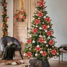 24 Christmas Red Gold Artificial Christmas Flowers Sparkling Christmas Decorations Christmas Tree Flowers With Poles And Clips For Flower Garlands Christmas Trees New Year Party Decorations Wedding, Christmas, Party, Holiday, Wedding, Scene Decoration