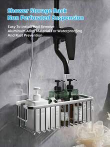 1 Stück Duschkorb zum Aufhängen für das Badezimmer, Badezimmer Aufbewahrungsregal, Badezimmer Aufbewahrungskorb, Shampoo- und Duschgel-Halter-Organizer, Badezimmer Accessoires, Badezimmer Aufbewahrung und Organisation, Material aus Aluminiumlegierung, wasserdicht und rostfrei, nagel freie Installation, Abtropfkorb, Aufbewahrung