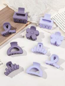 10pcs Minimalist Geometric Flower Hair Clips, Soft Autumn/Winter Vibe Hair Claw Barrettes For Girls, Student Hair Accessories For Buns, Suitable For Daily Wear, Outdoor, Travel, Commute, Work, Festivals