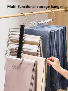 1pc 5/9 Tier Pants Rack, Space Saving, S-Shaped Wardrobe Hanger Organizer With Hooks For Long Pants, Leggings, Trousers, Non-Slip Stainless Steel Multi-Functional Pant Hanger, Saves Closet Space, Suitable For Wardrobe, Pant Rack, For Pants, Jeans Organization, Dorm Essential, Antique White, Best Choice For Home Storage - Multicolor - View 5