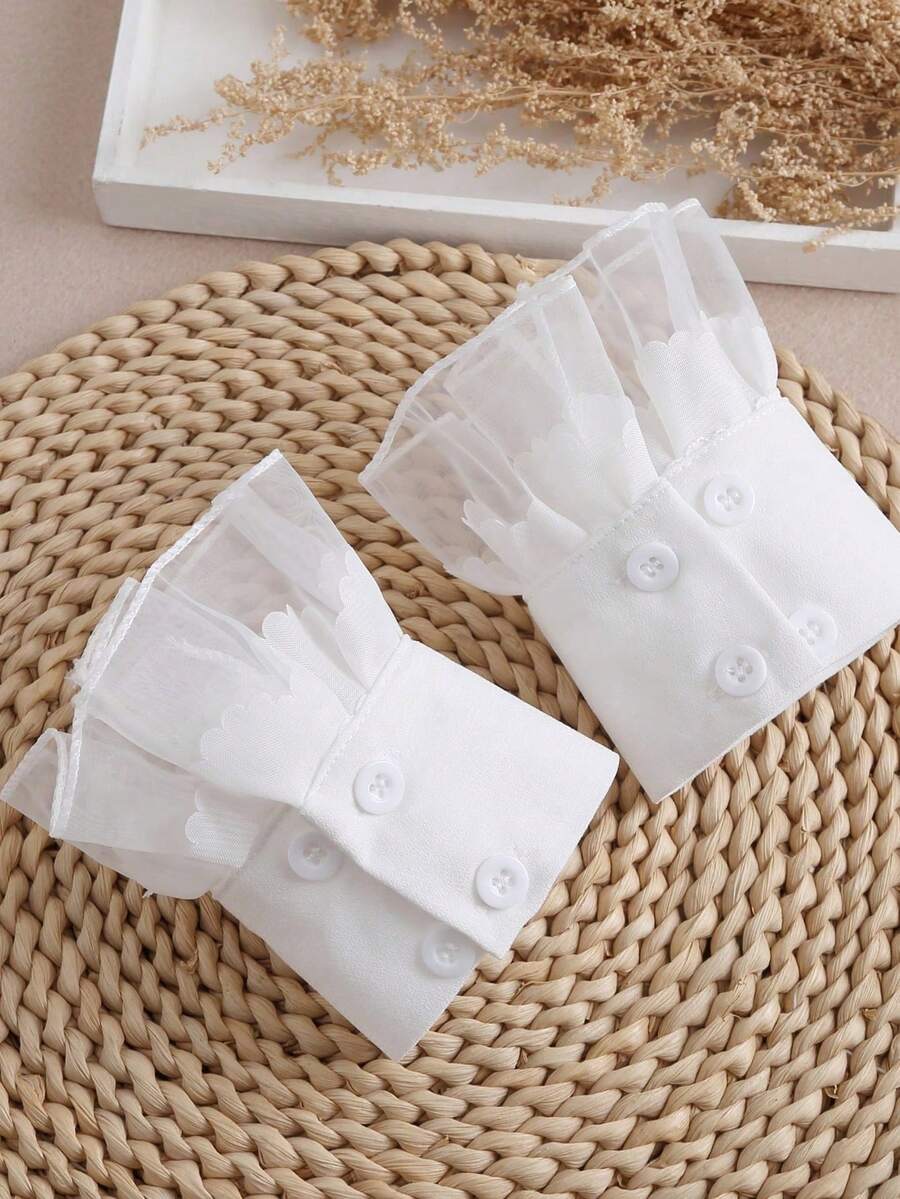 1 Pair Chiffon Ruffle Sleeve Cuffs, Suitable For Daily Wear - White-009 - View 1