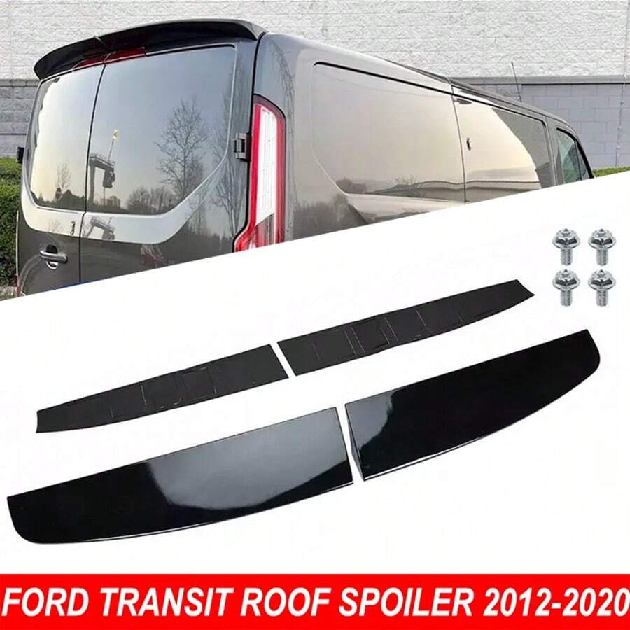 FOR TRANSIT CUSTOM 12-2020 GLOSS BLACK REAR TWIN BARN DOOR ROOF SPOILER - Black - View 1