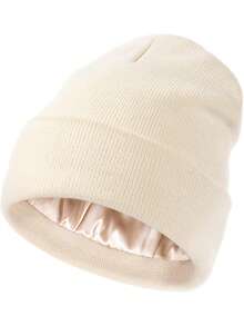 Women Satin Lined Knit Beanie Hat Winter Hats For Women Men Silk Lining Soft Slouchy Warm Cuffed Beanie Hat - Knitted Hat - View 19