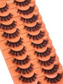 10对柔软蓬松自然3D水貂毛假睫毛化妆套装，水貂毛睫毛延长，短款睫毛，磁性睫毛 - 眼尾拉長款 - 查看 4