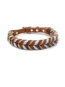 1pc Handmade Braided Genuine Leather Pet Collar, Suitable For Medium To Large Dogs, Multifunctional Leash