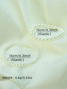 2 件套仿珍珠串珠手链，优雅的波西米亚风格珠宝礼物，适合女孩/女士，可调节弹性手镯适合任何场合 - 白色 - 查看 9