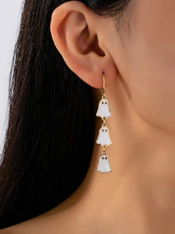 1 par de brincos femininos de esmalte fantasma de Halloween estilo minimalista