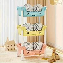 White Multi-Layer Plastic Storage Shelf, Portable Stackable Basket Organizer For Bathroom Bedroom Kitchen Nursery, Colorful Practical Toy Clothes Sundries Rack, Space Saving Freestanding Shelving Unit, Easy Assembly Home Decor - 3-layer-colorful - View 6
