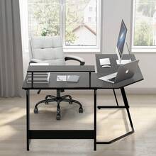 DEVOKO L Shaped Gaming Desk, Computer Desk With Moniter Stand, LED Light, Home Office PC Table Workstation - Black - View 4