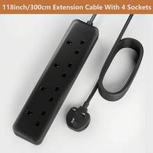 LIPWEL British Minimalist Style Extension Cord, 39"/71"/118"/197" Length Options, 4-Outlet Power Strip, Fire-Resistant Power Socket, Black, 3250W Multi-Function Plug, And Fire-Resistant, With Wall Mounting Holes, Wall-Mountable, Plug Made Of Flame-Retardant PC Material, Soft Power Indicator Light, Suitable For Home, Office And Garden. Extension Cord Power Strip - UK Plug(220-240V) - View 13