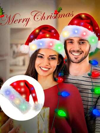 2 piezas Sombrero de Navidad con luces LED brillantes, Luz de ambiente navideña, Funciona con batería, Luz parpadeante LED para diadema, Decoración para fiestas, Adecuado para decoraciones navideñas, Regalos de Navidad, Disfraces navideños, Accesorios para fotografía de fiestas, Perfecto para Navidad, Año Nuevo, Celebraciones de Nochebuena