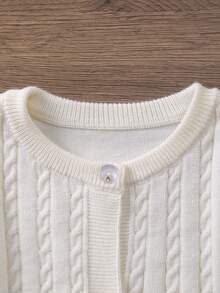 Infant Ruffle Hem Simple Long Sleeve Knit Jumpsuit, Soft And Comfortable Fabric - White - View 2