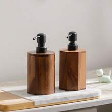 1pc Walnut Wood Pump Bottle, Luxury Hotel Shower Gel, Shampoo, Lotion, Hand Wash Dispenser