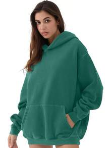 Mens Women Oversized Acid Wash Hoodie Unisex Heavyweight Vintage Fleece Sweatshirt & Hoodies For Men Couple 2025halloween - 墨綠色 - 查看 6