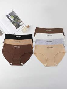 7pcs Soft Comfortable Maillard Colored English Letter Print Women's Briefs - Multicolor - View 2